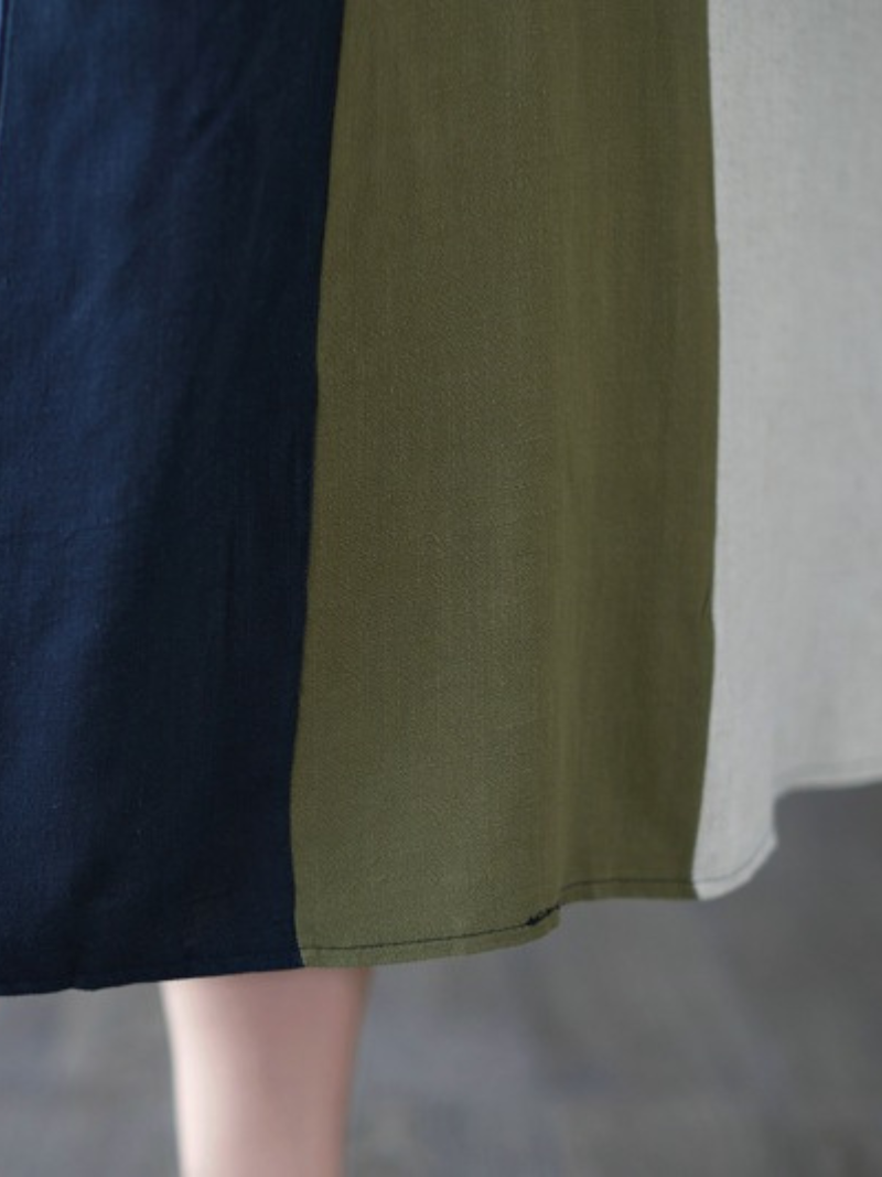 Round Neck Short Sleeve Contrast Panel Shift Midi Dress 6