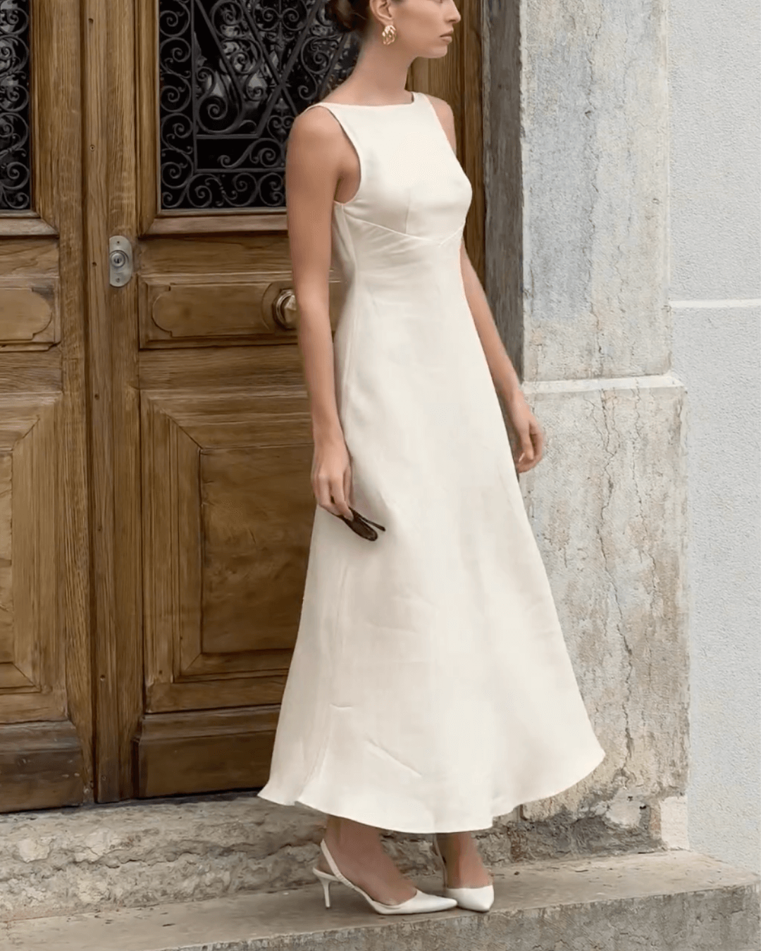 Linen Bias Cut Maxi Dress - Fashionpara