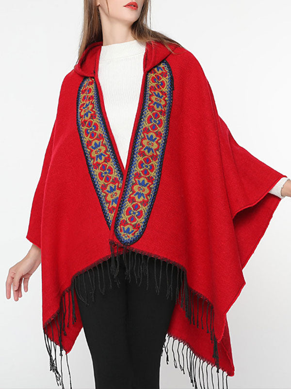 Splicing Red Shawl Cardigan with Hooded 5
