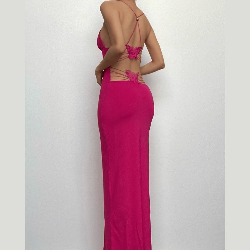 Butterfly applique backless v neck maxi dress - View 16
