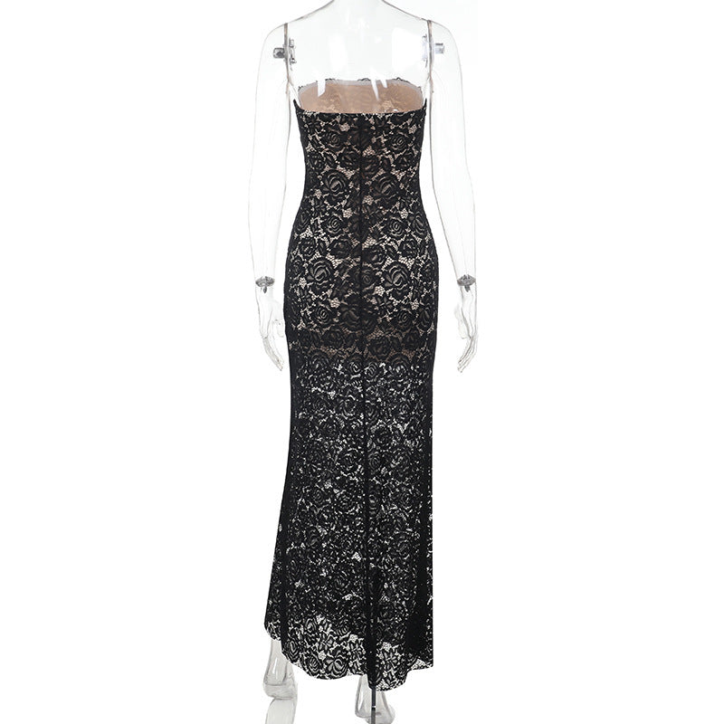 Strapless Floral Lace Bodycon Column Maxi Dress 7