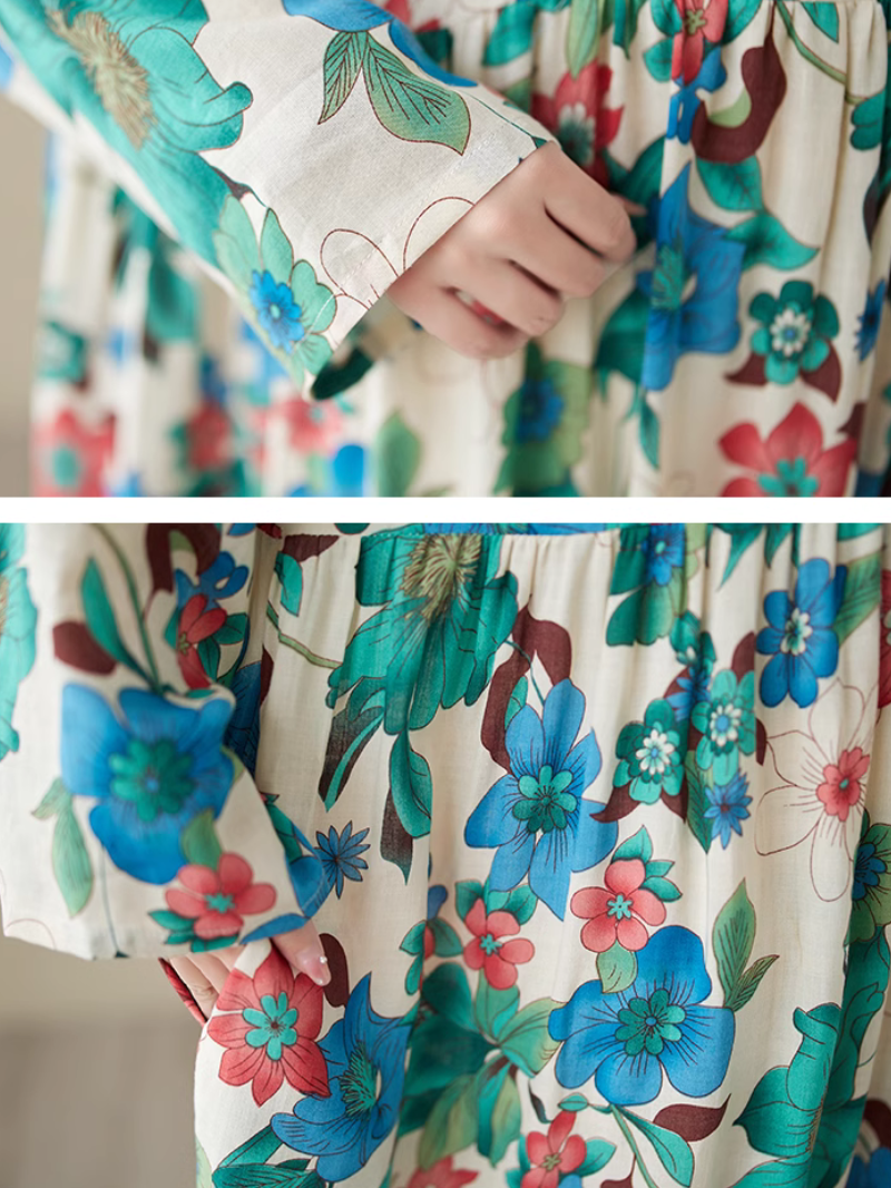 Abstract Print Round Neck Short Sleeve Cocoon Maxi Dress 7