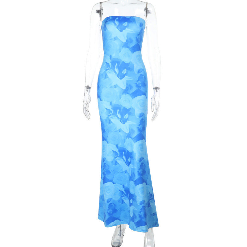 Floral Print Strapless Bodycon Column Maxi Dress 7