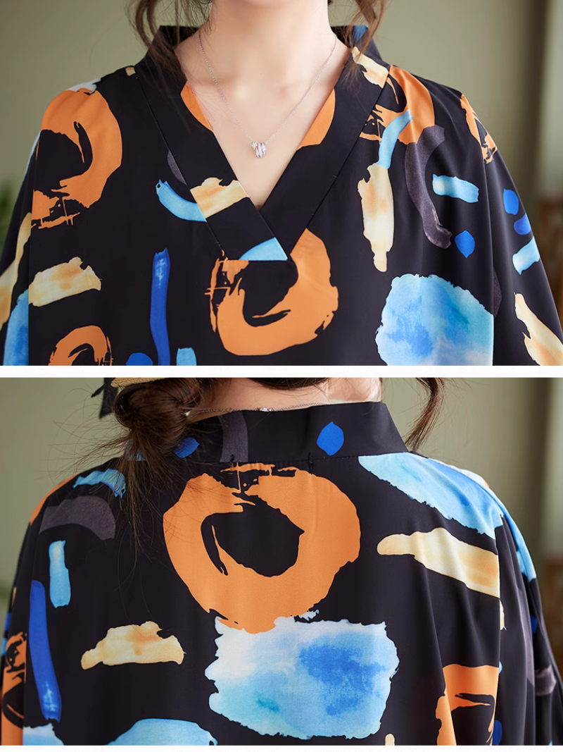 Abstract Print V-Neck Short Sleeve Kaftan Maxi Dress 6