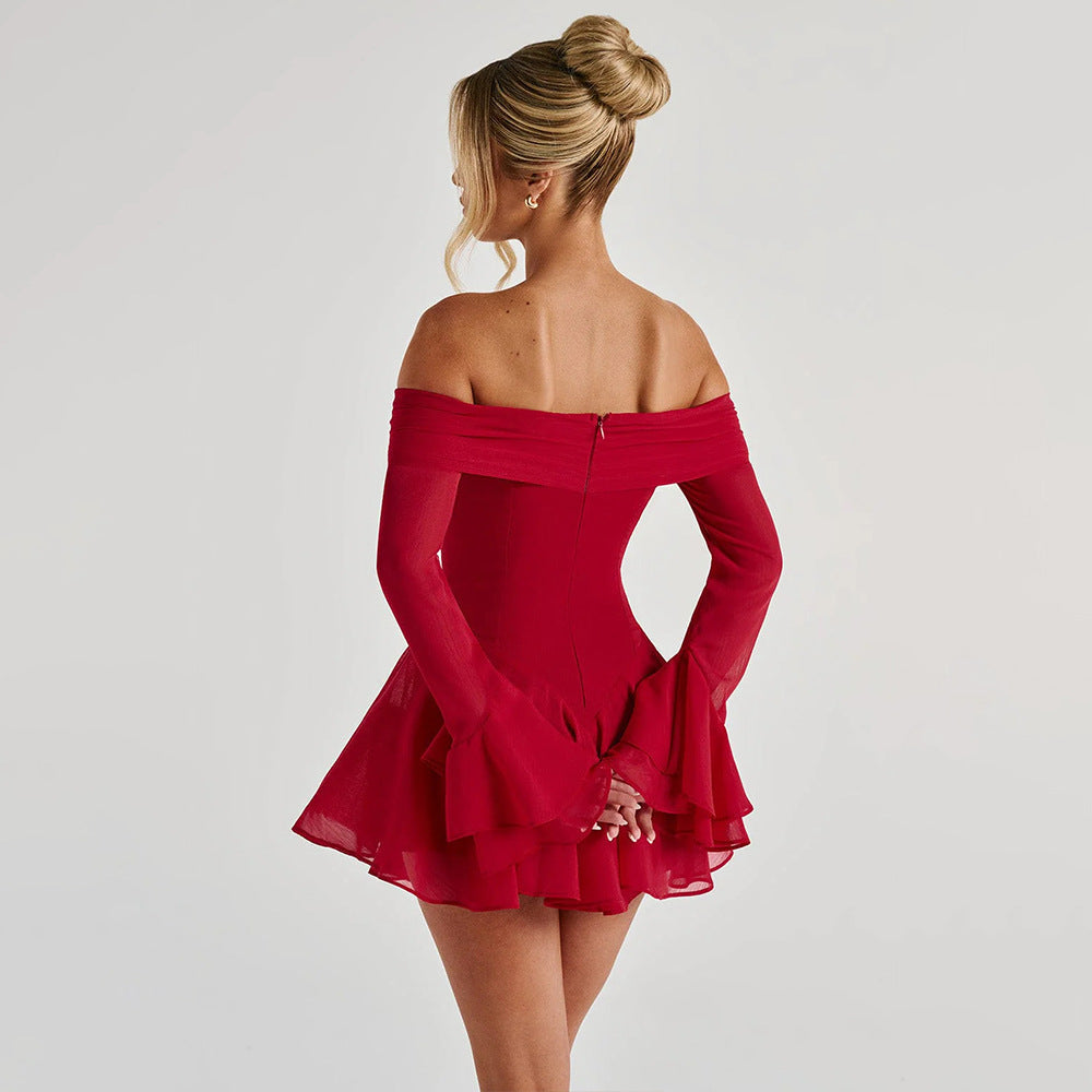 Off-Shoulder Bell-Sleeve Bow-Front Flared Mini Dress 7