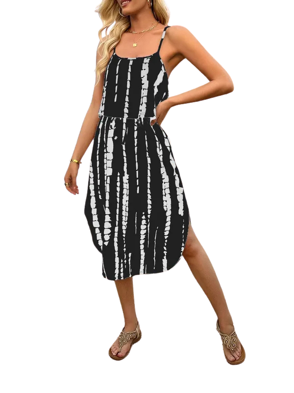 Scoop Neck Layered Split Print Cami Midi Dress 8