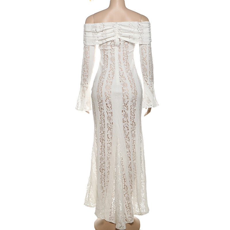 Floral Lace Off-Shoulder Long-Sleeve Mermaid Maxi Dress 7