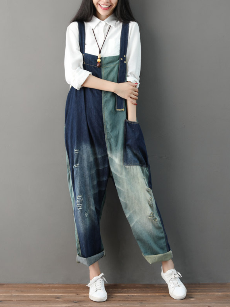 Close Your Eyes Denim Blue Overall Dungarees - Fashionpara