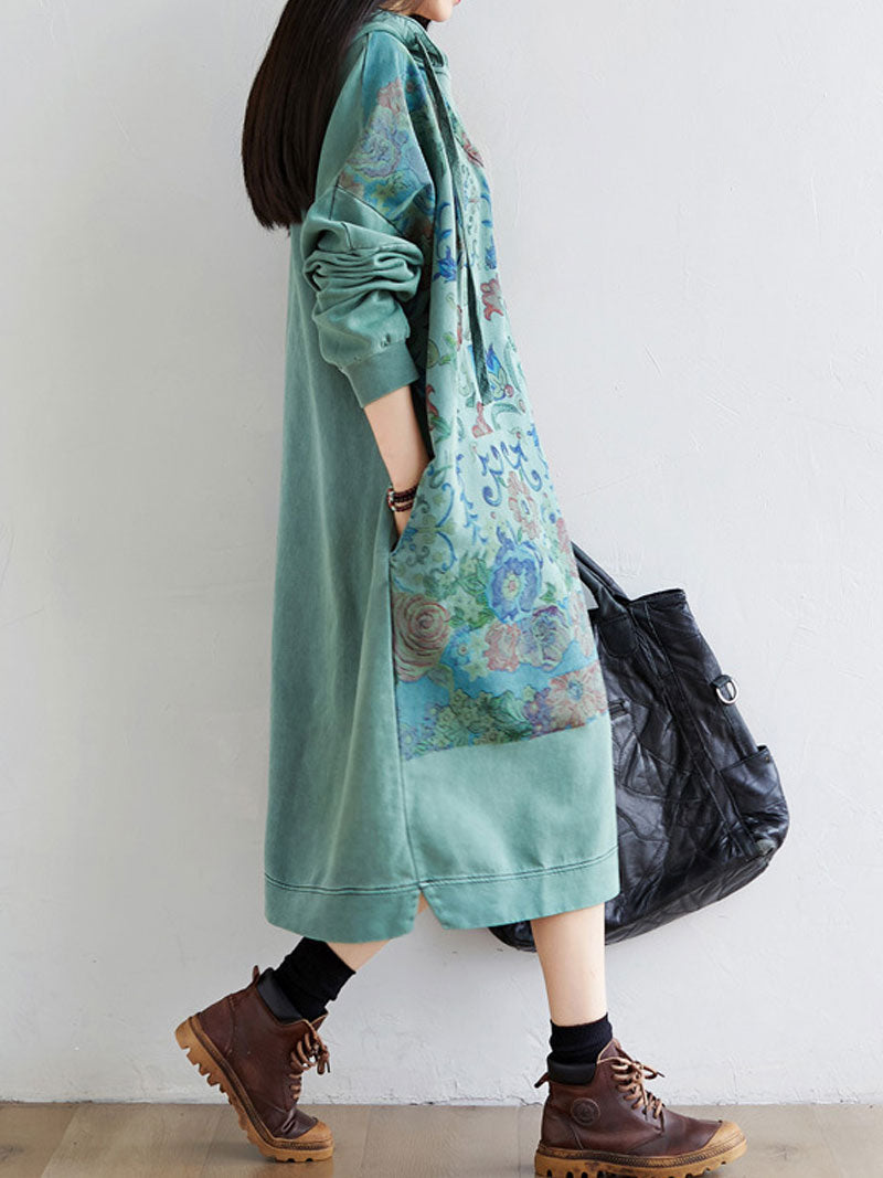 Printed Hooded Long-Sleeve Sweatshirt Midi Dress 4