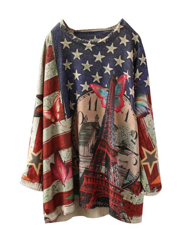 Aida Vintage Contrasting Star Print Knit Top 2