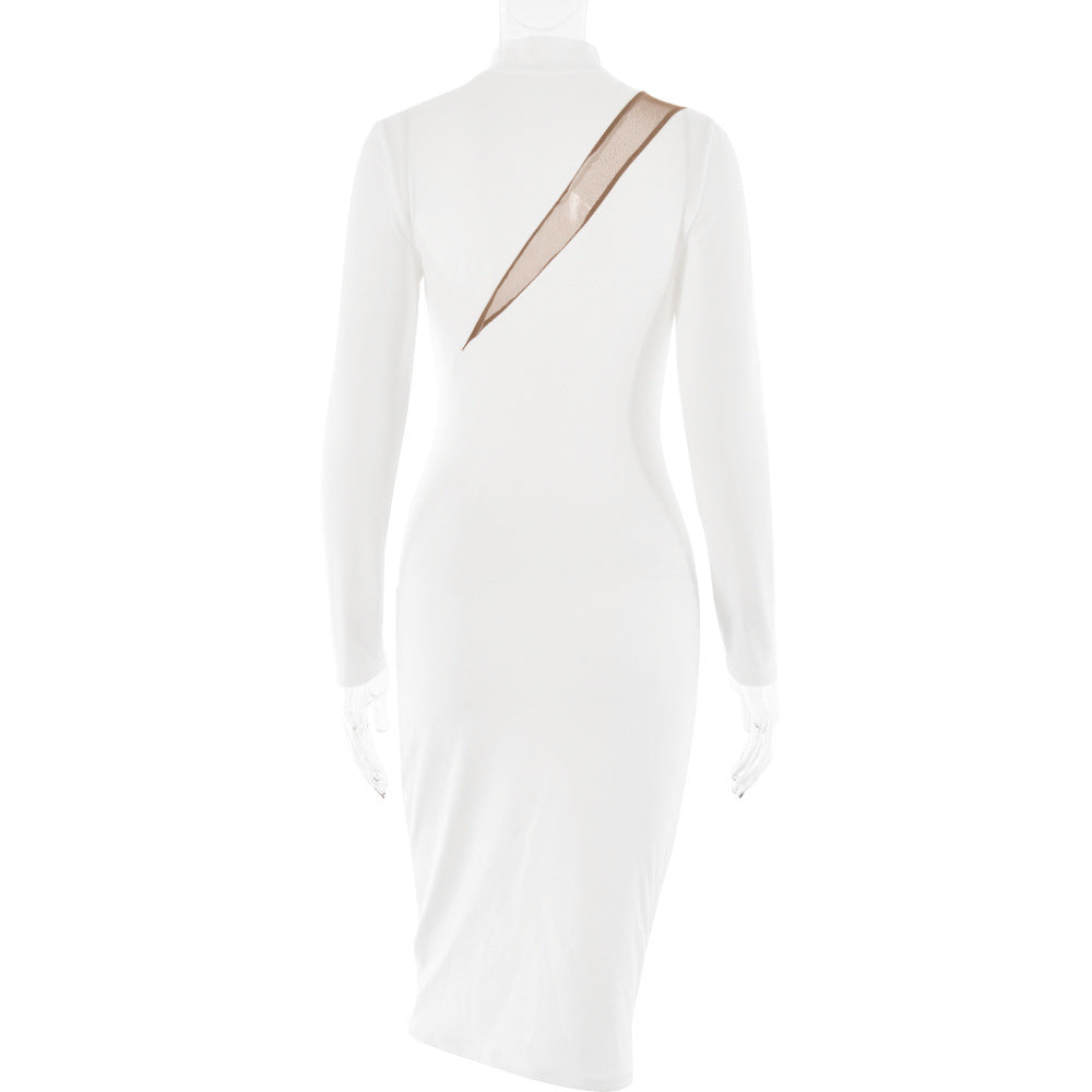 High-Neck Long-Sleeve Mesh-Cutout Bodycon Midi Dress 7