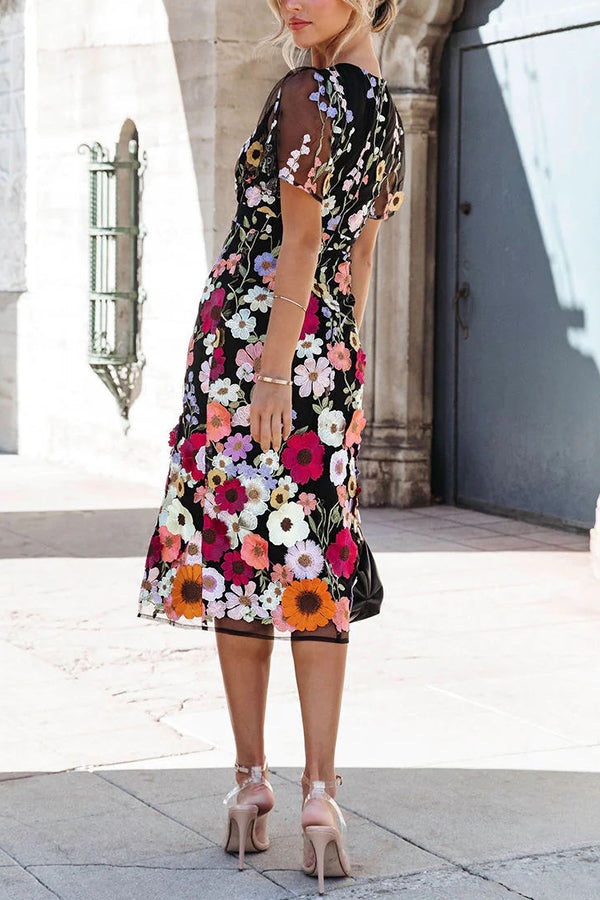 Floral Applique Slit Midi Dress Fashionpara