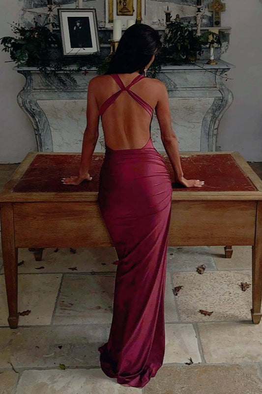 Satin Cowl Neck Ruched Mermaid Evening Gown 4