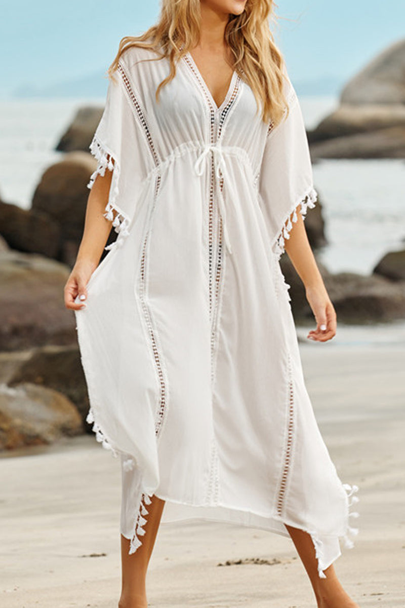 Chiffon Lace Fringed Loose Cover up - Fashionpara