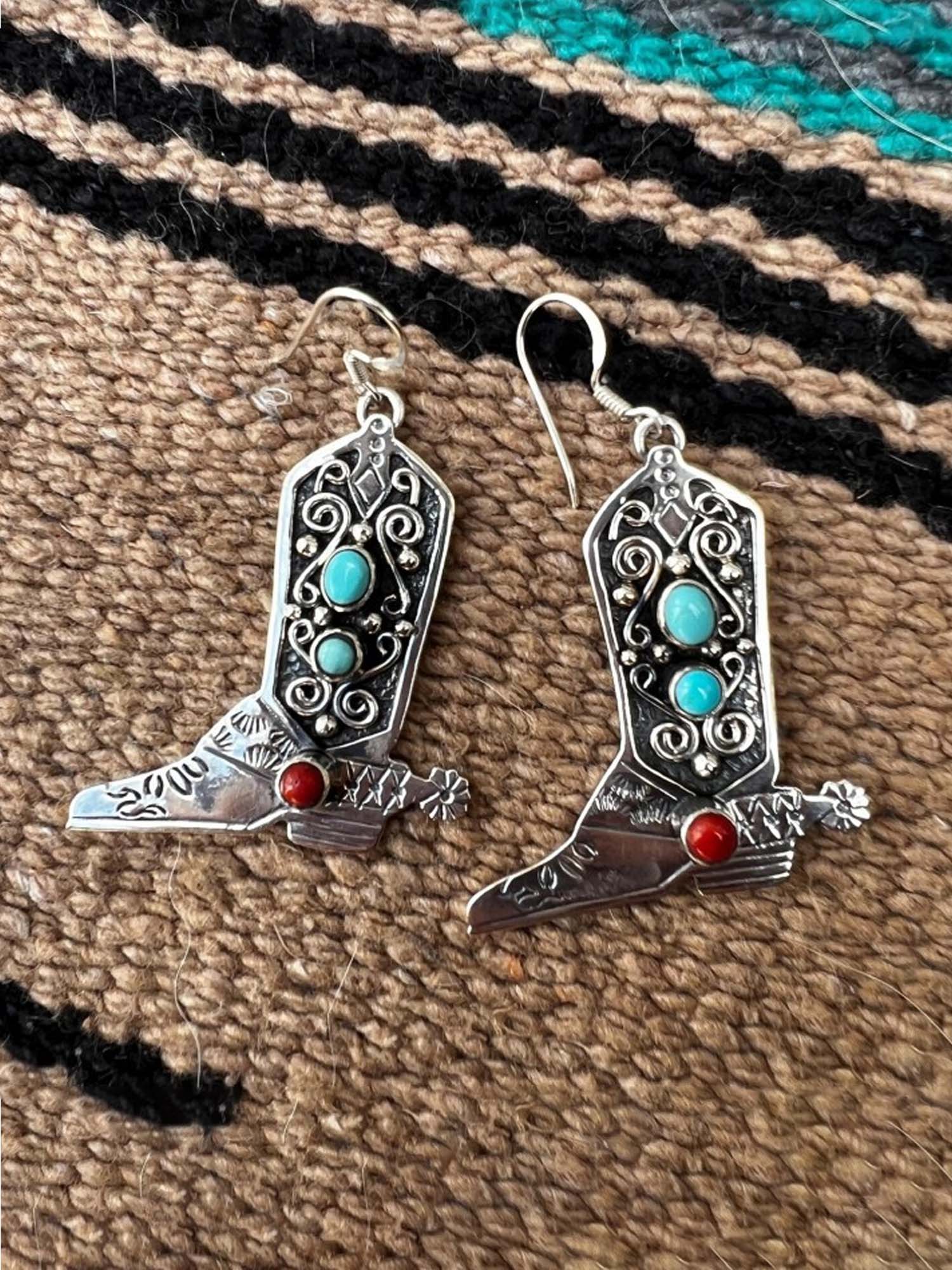 Vintage Two-Tone Turquoise Boots Western Cowboy Style Earrings - Fashionpara