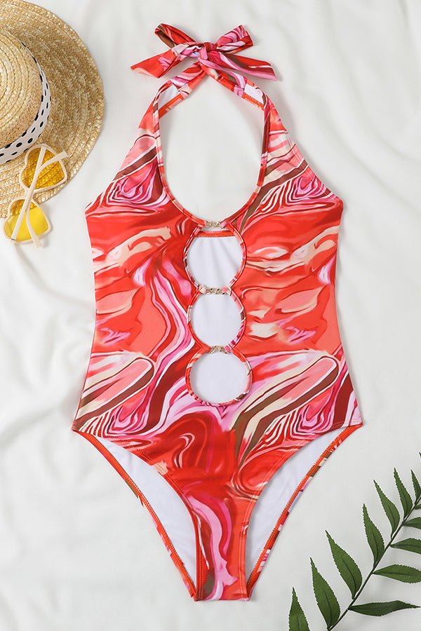 Ripple Print Cutout One Piece Swimsuit - Fashionpara