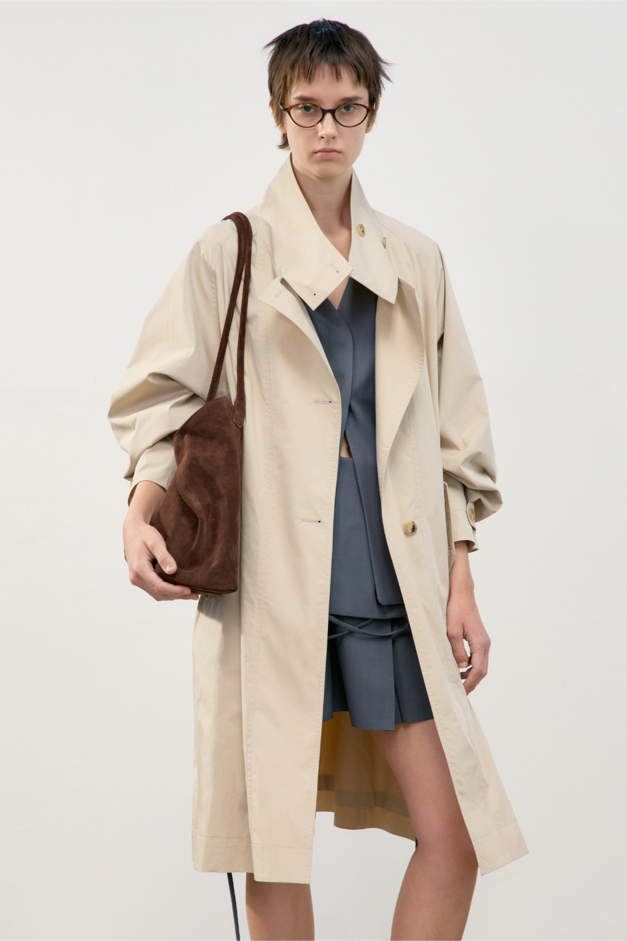 Solid Stand Collar Single Breasted Long Loose Overcoat - Fashionpara