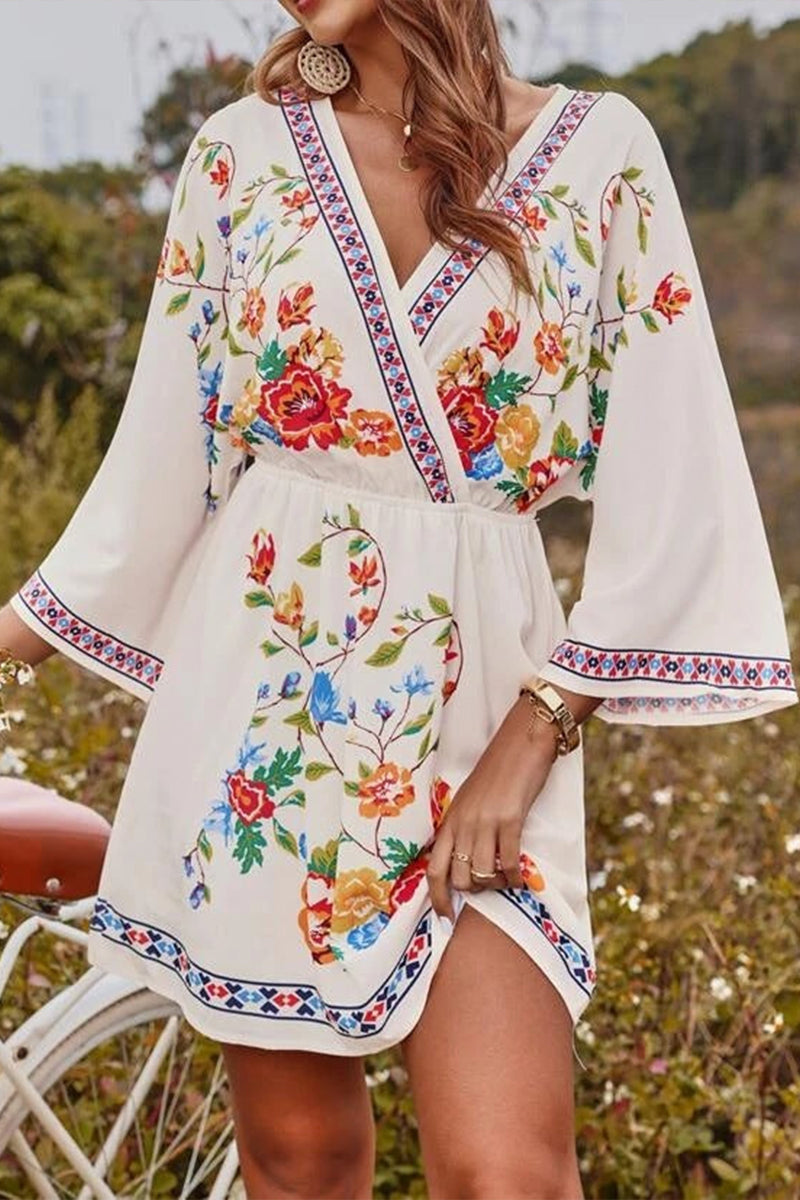 Bohemian Vintage Printing Temperament Mini Holiday Dress - Fashionpara