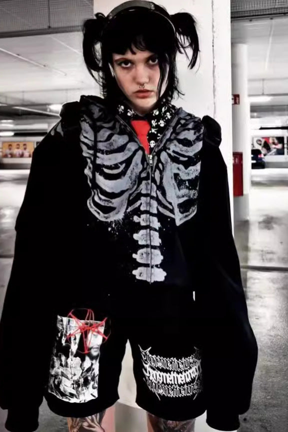 Skeleton Print Oversized Hoodie