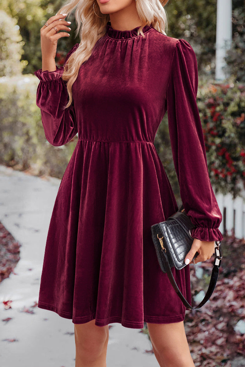 Turtleneck Velvet Solid Color Dress