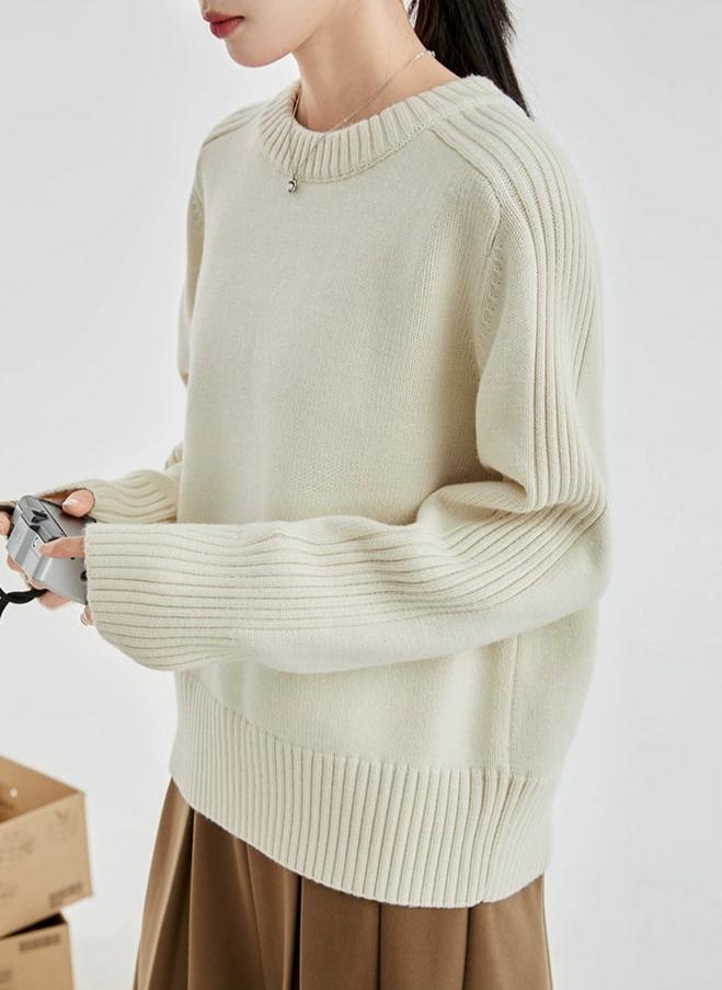 Drop Shoulders Ribbed Crewneck Sweater 4