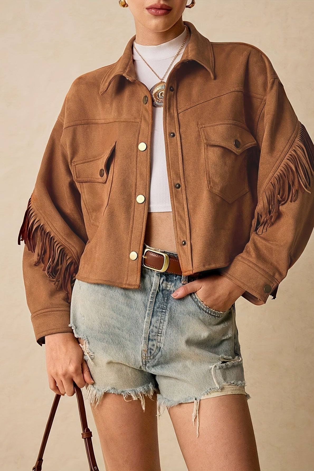 Fringe Trim Drop Shoulder Casual Jacket 3