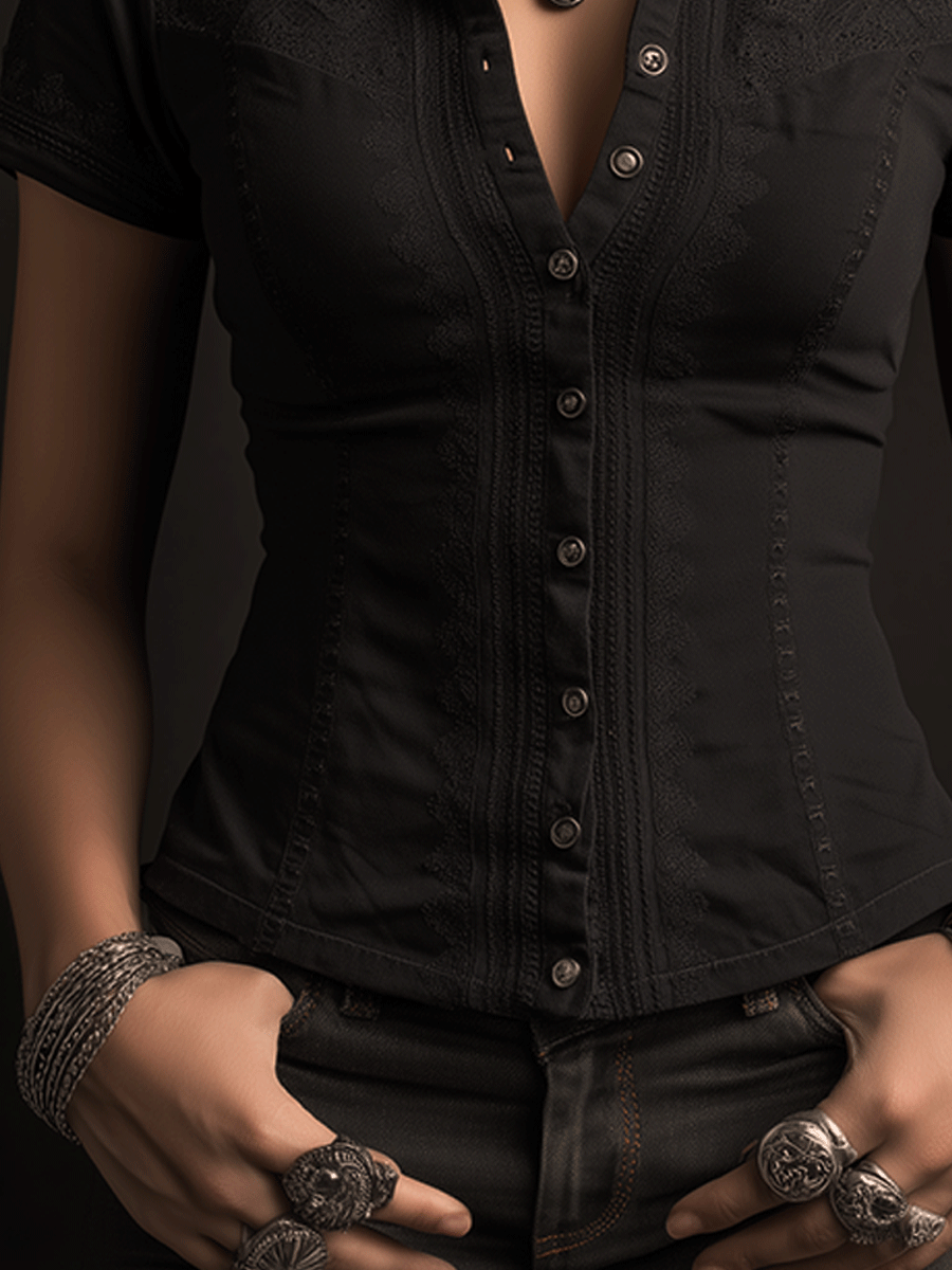 Gothic Black Utility Corset Shirt - Fashionpara