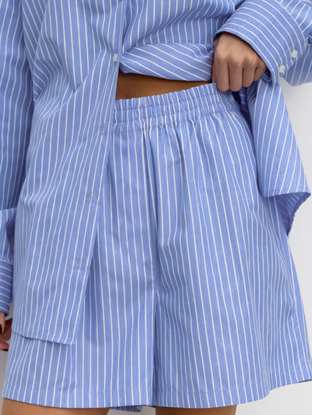 Chic Striped Cotton Casual Set Blouse