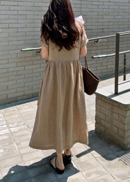 Wrap Front Notched Collar Short Sleeve Pocket Maxi Wrap Dress - View 4