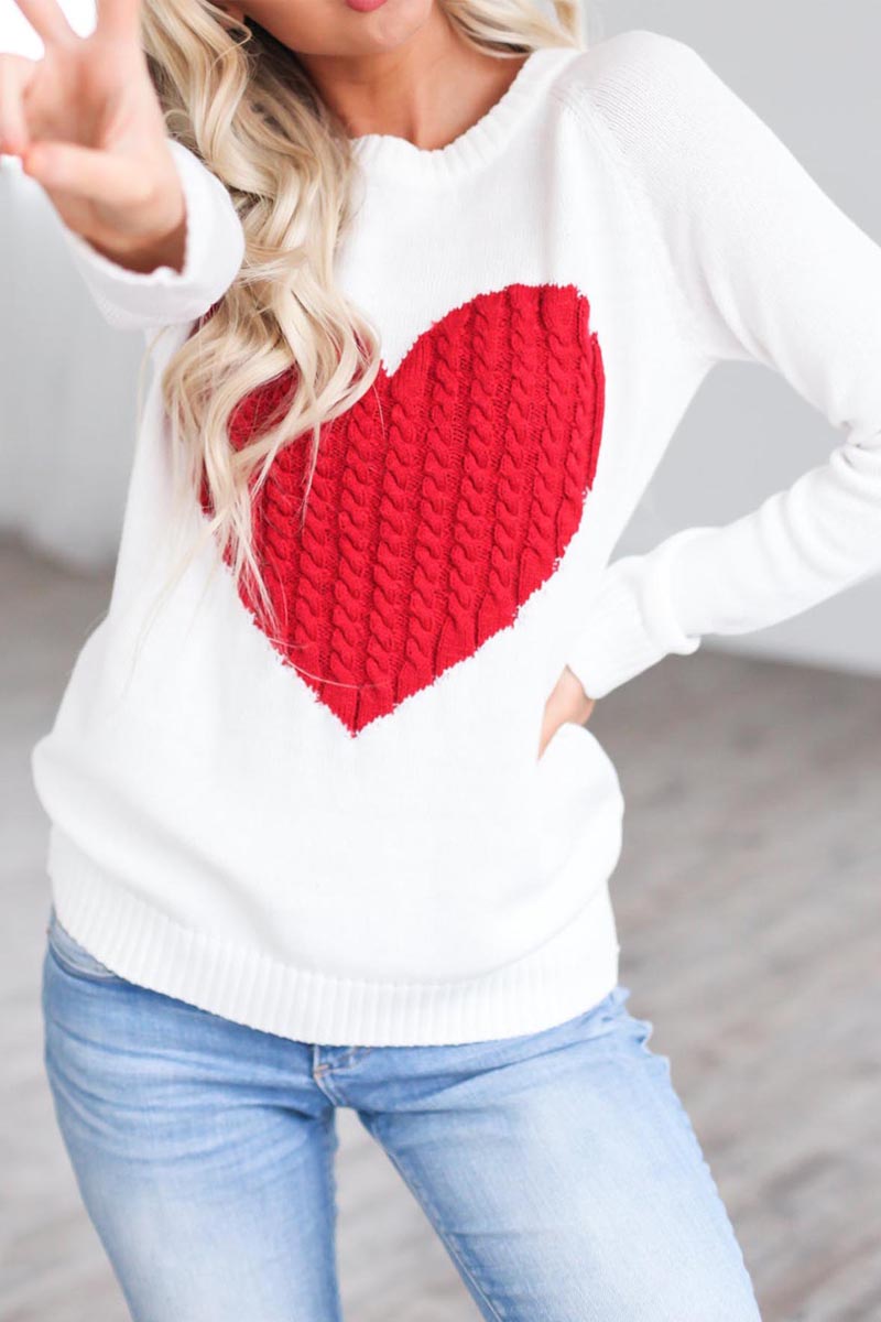 O Neck Heart Print  Sweater(3 Colors)  Fashionpara