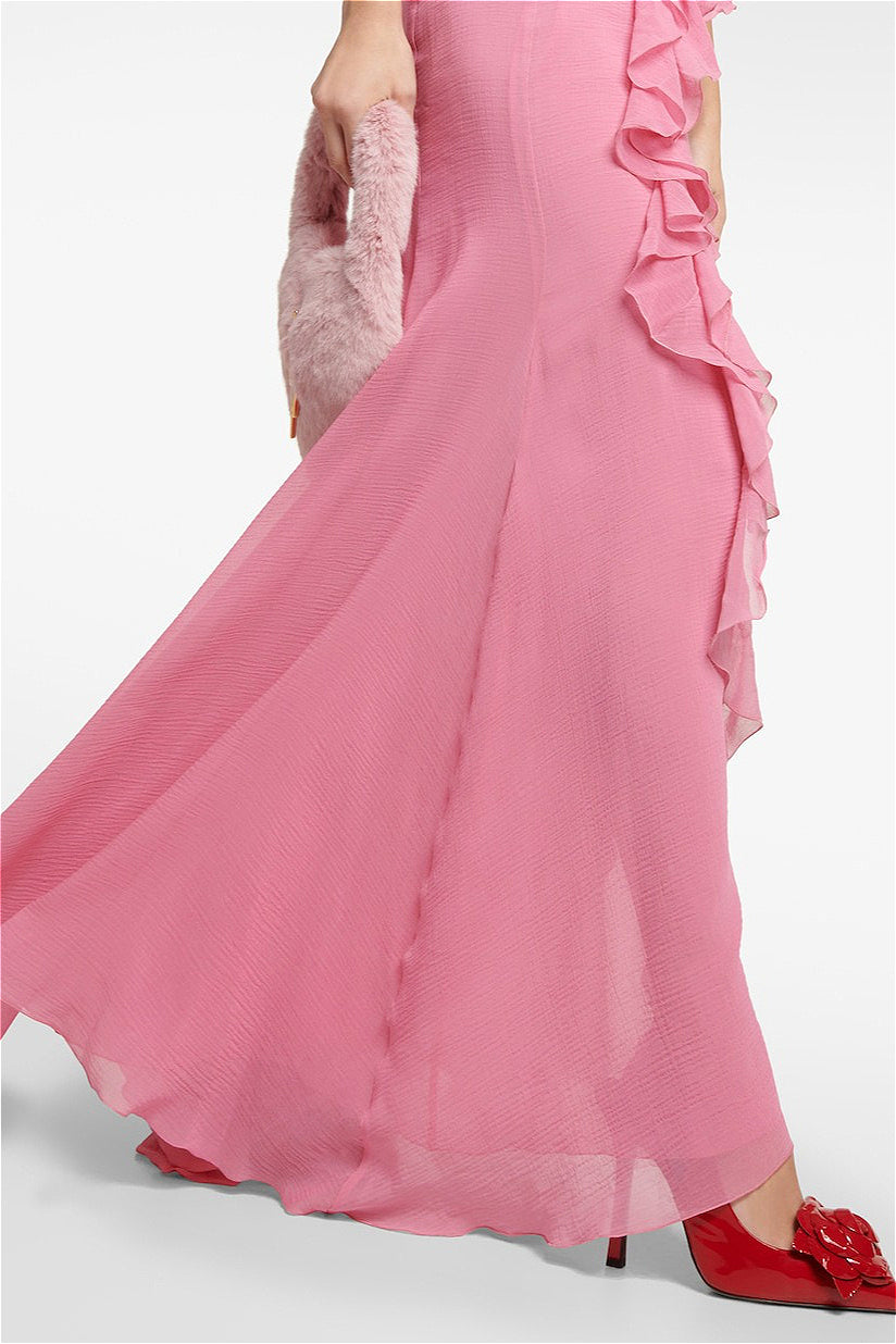 Ruffle Deep V-Neck Cold-Shoulder Maxi Gown 5