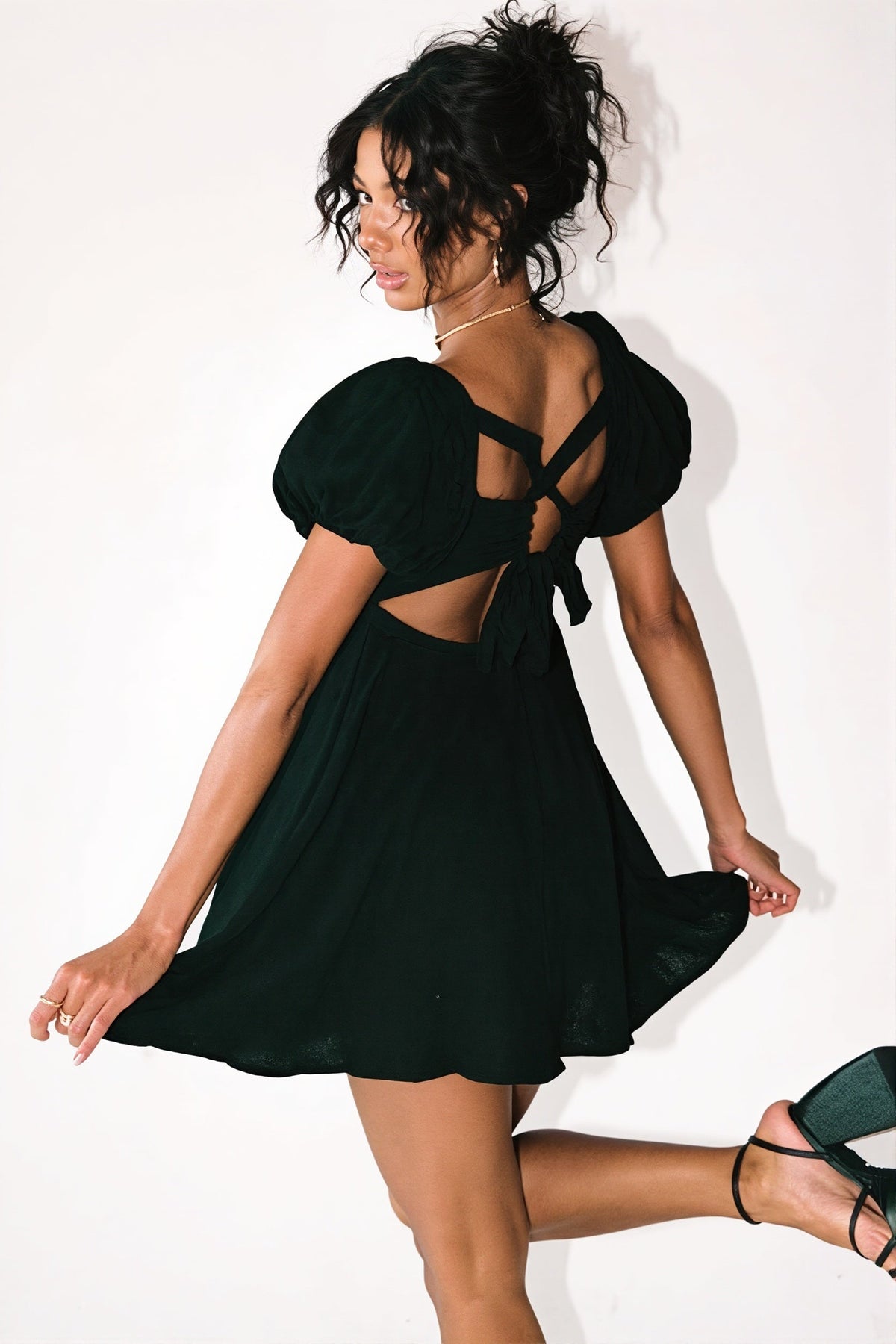 Square Neck Puff Sleeve Babydoll Mini Dress 4