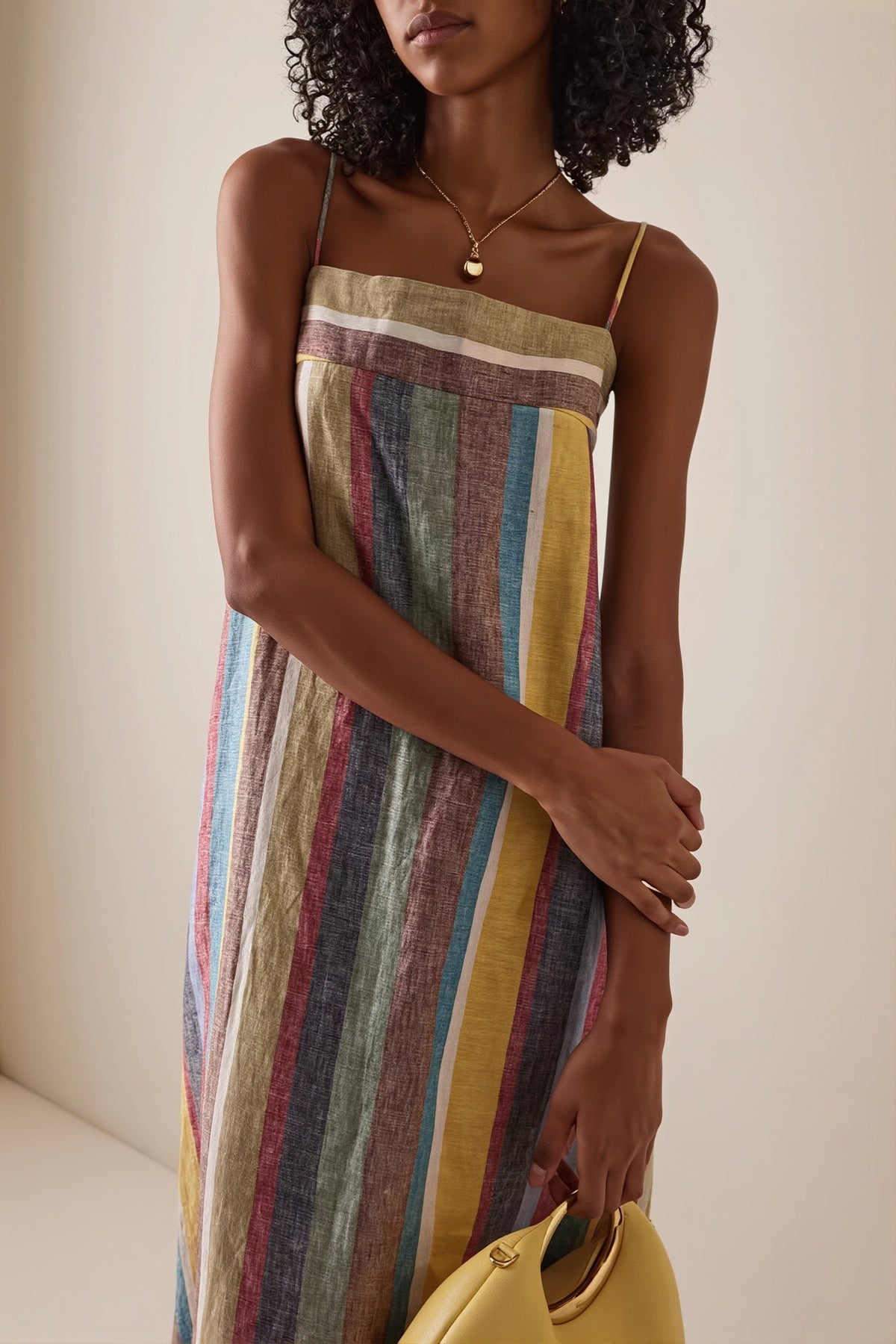 Striped Square Neck Strappy Slip Maxi Dress