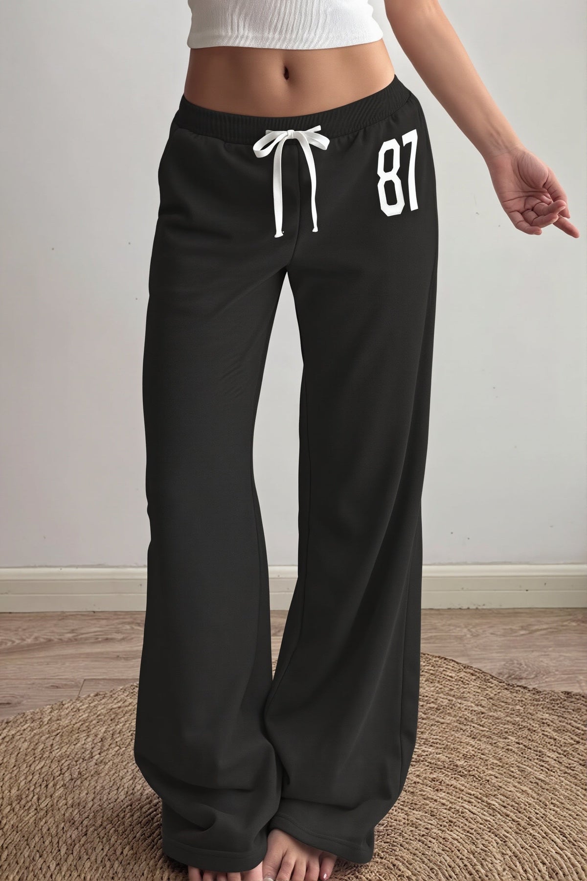 Number Print Drawstring Fitted Pants