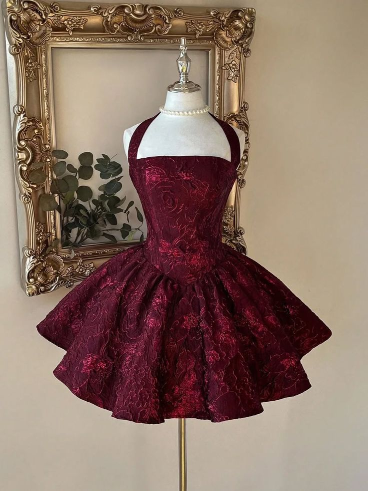 Burgundy Short Prom Dress 21st Birthday Outfit Evening Dress Party Dress - Fashionpara