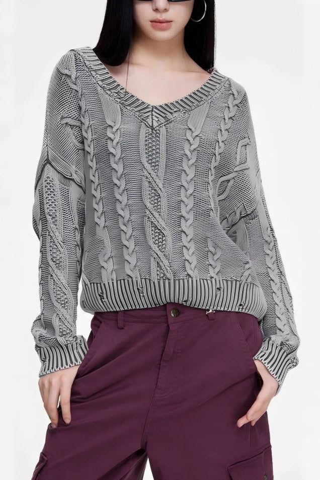 PrincessAce V-Neck Cable Knit Sweater for Effortless Style