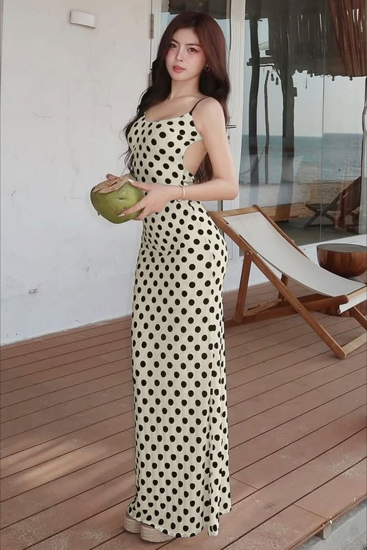 Polka Dot Spaghetti Strap Scoop Neck Slip Midi Dress