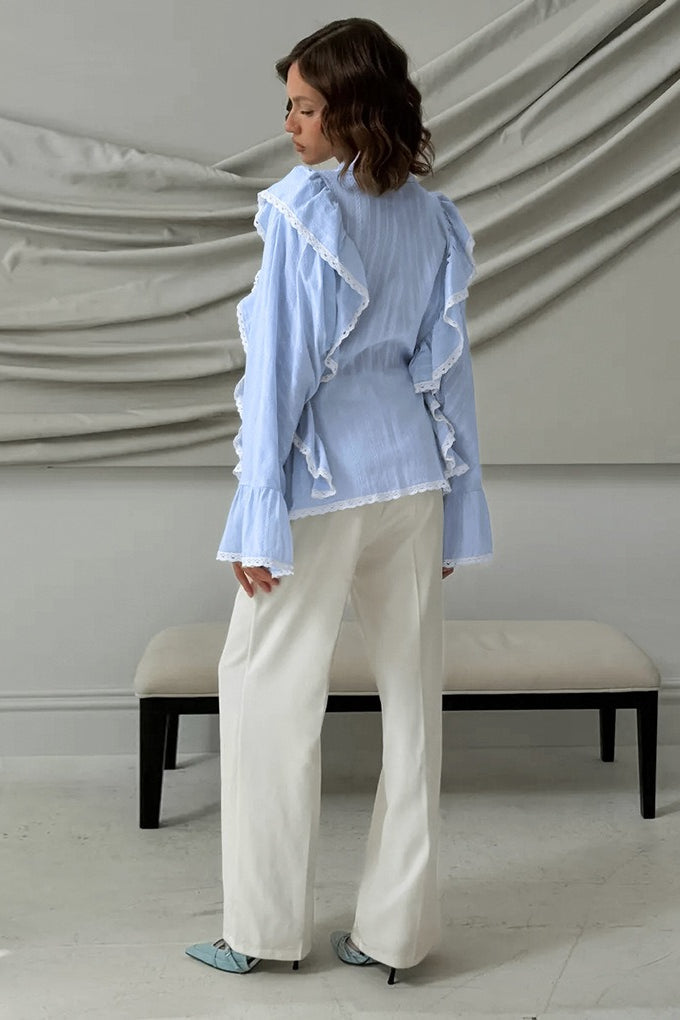 Elegant Jacquard Bell Sleeve Loose Blouse