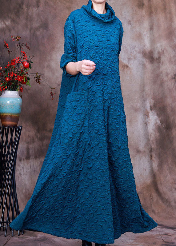Cowl Neck Crinkle Texture Long Sleeve Pocket Oversized Maxi Dress - View 2