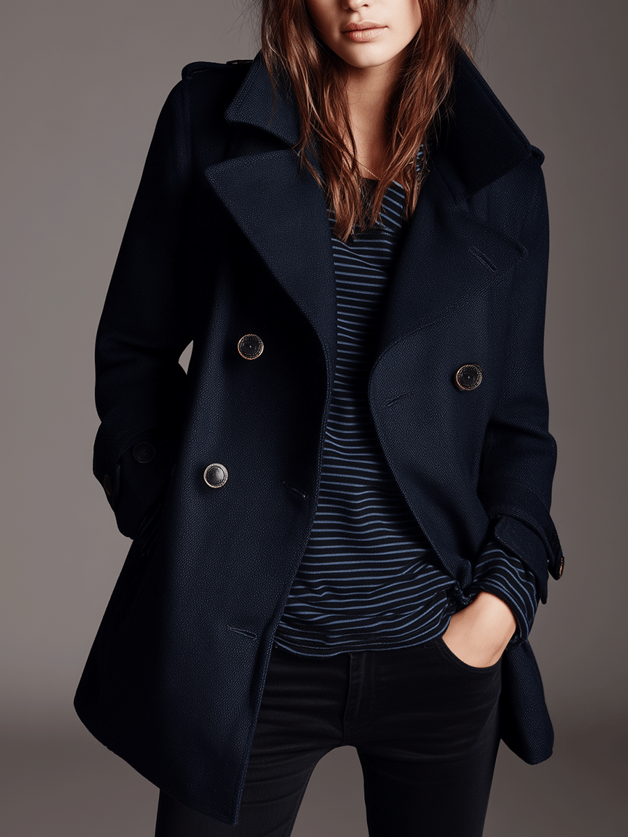Classic Everyday Navy Double-Breasted Coat
