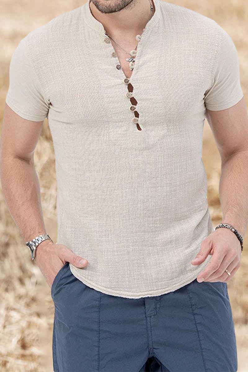 Men Button-Down Pullover Linen Shirt - Fashionpara