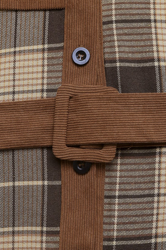 Retro Checkered Shirt Collar Midi Dress