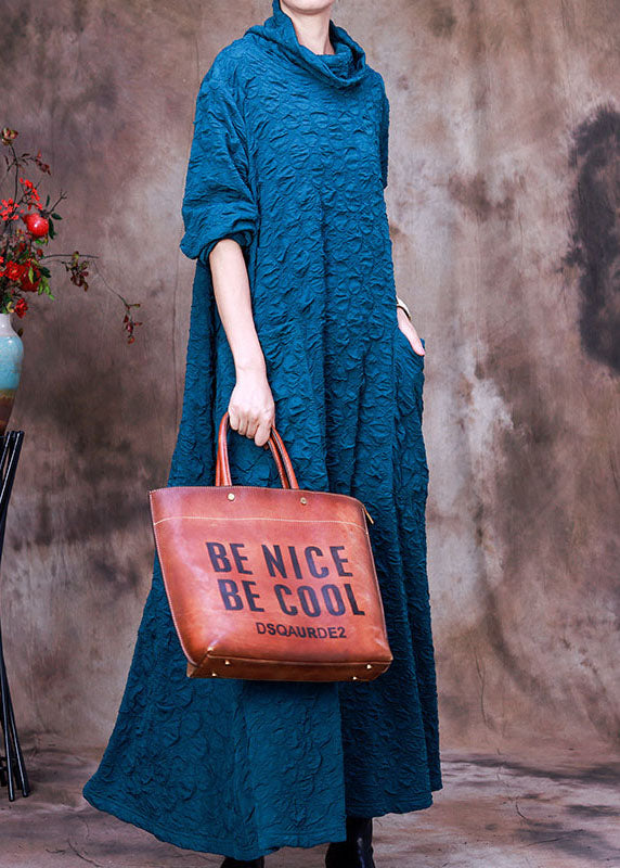 Cowl Neck Crinkle Texture Long Sleeve Pocket Oversized Maxi Dress