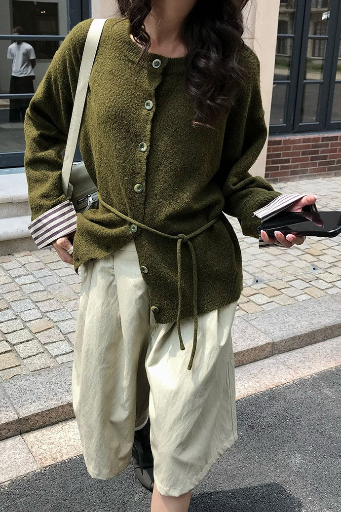 Color-Block Belted Knit Cardigan for Effortless Style