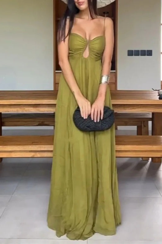 Chiffon Sweetheart Keyhole Empire Waist Maxi Dress