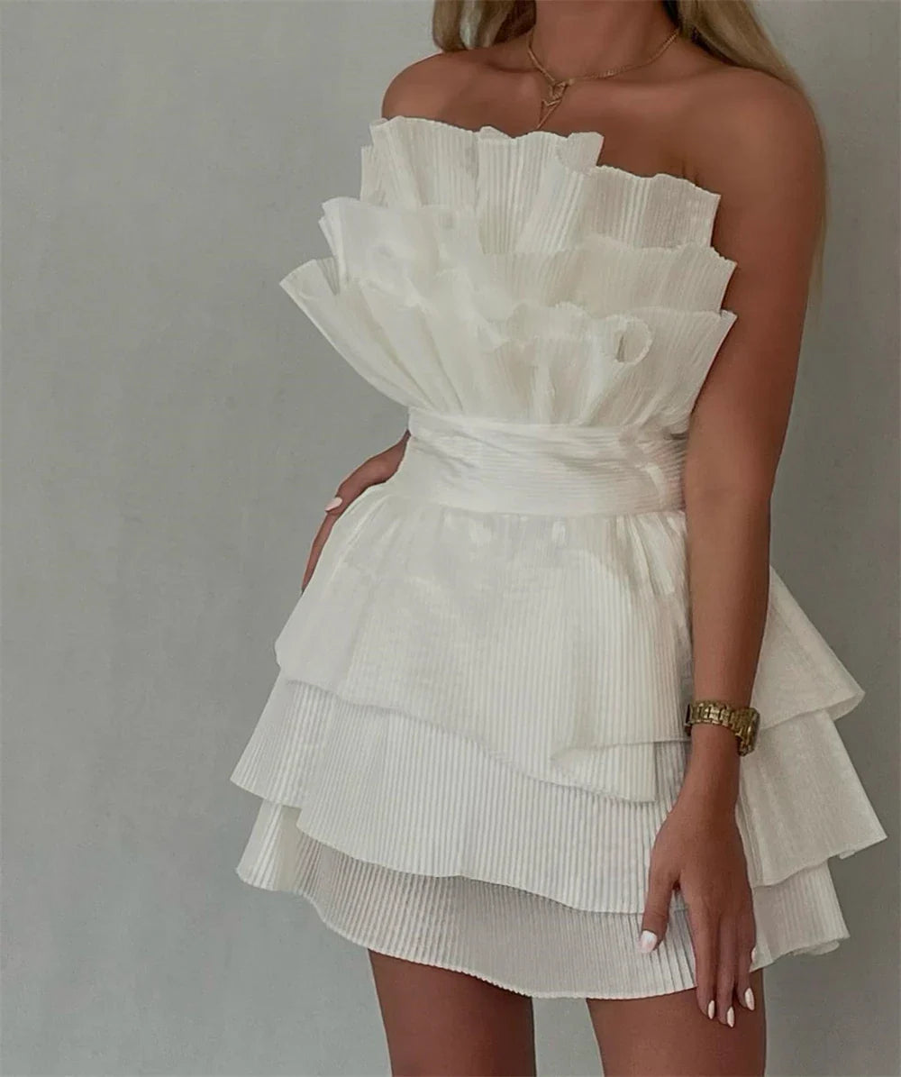 A line Strapless Tiered Short Homecoming Dress Party Gown - Fashionpara