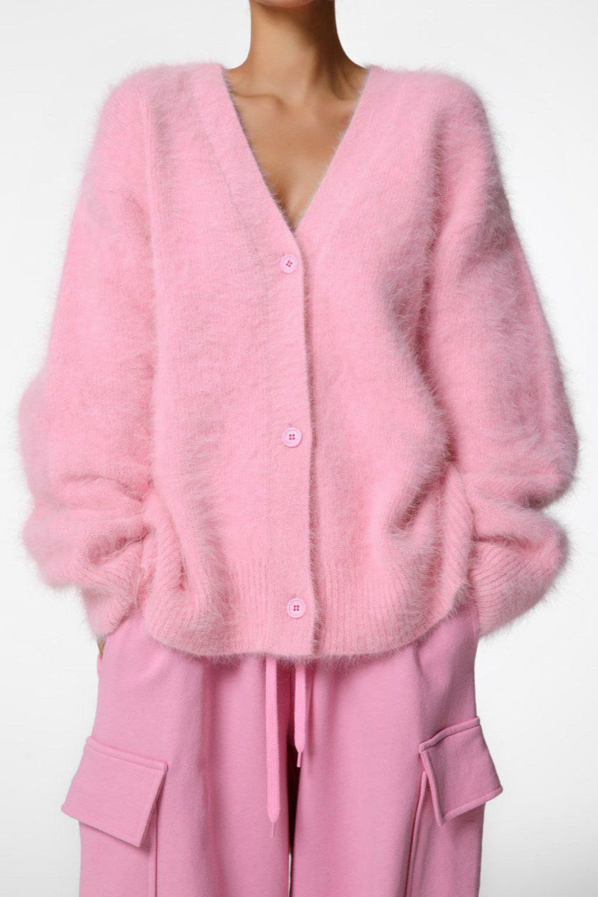 Plush V Neck Relaxed Button Knit Cardigan 14