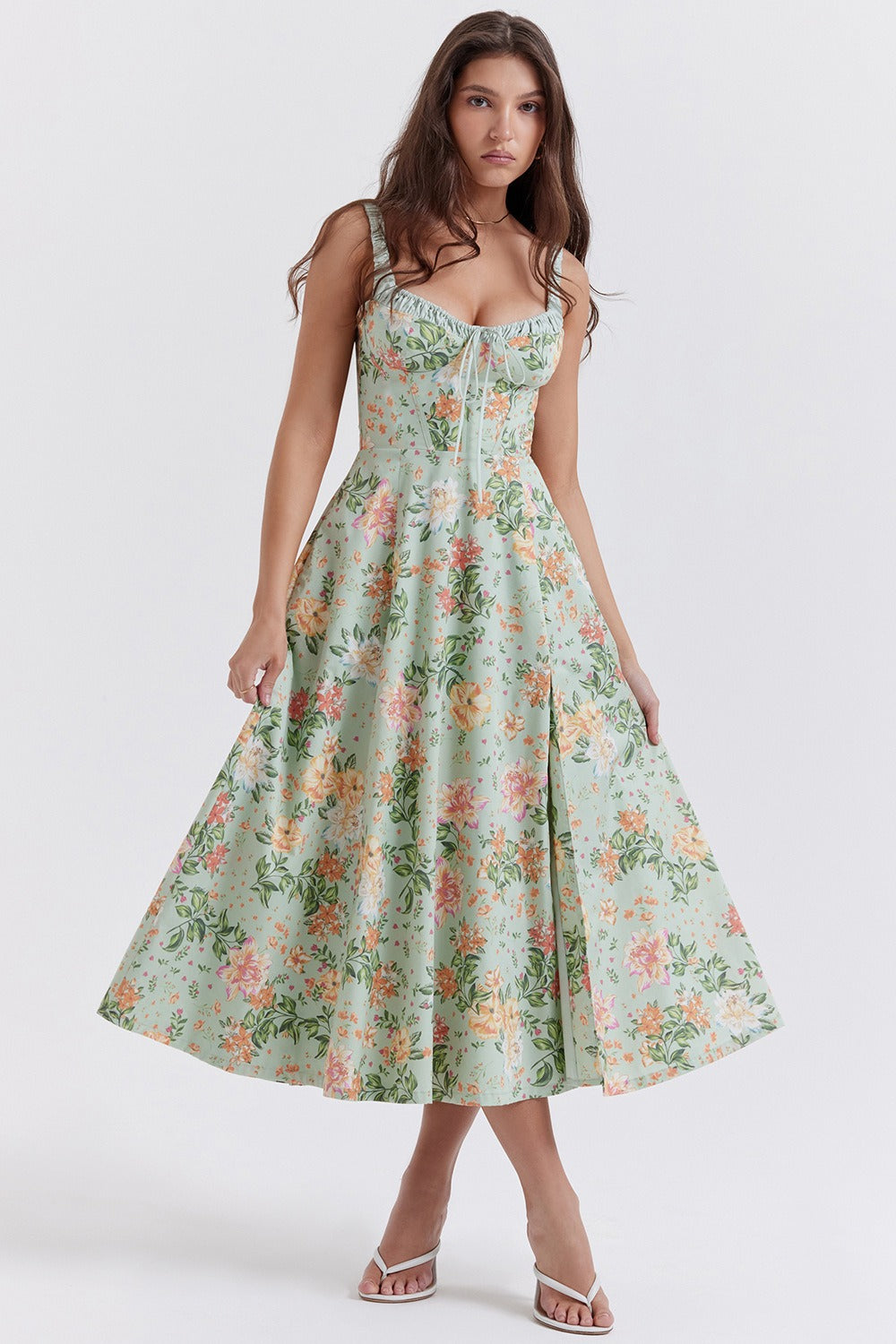 Patchwork Print Wrap Flowy Floral Dress