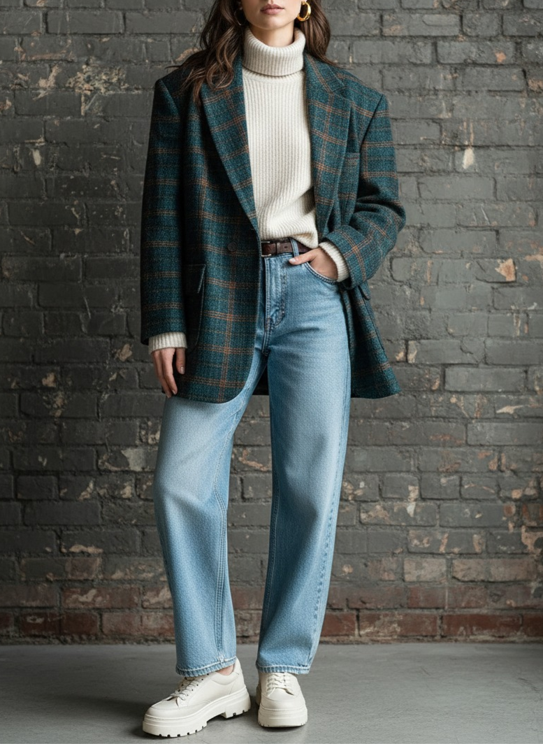 Checked Wool-Blend Overcoat - Fashionpara