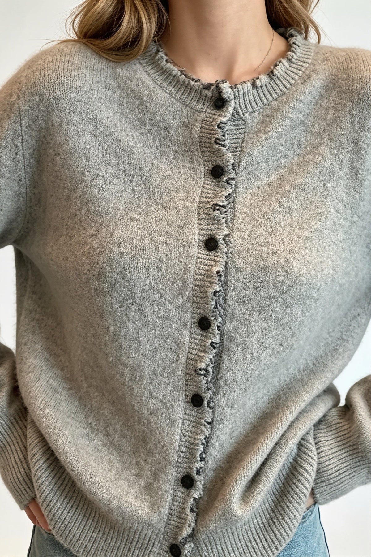 Wavy Trim Ruffle Button Cardigan 3